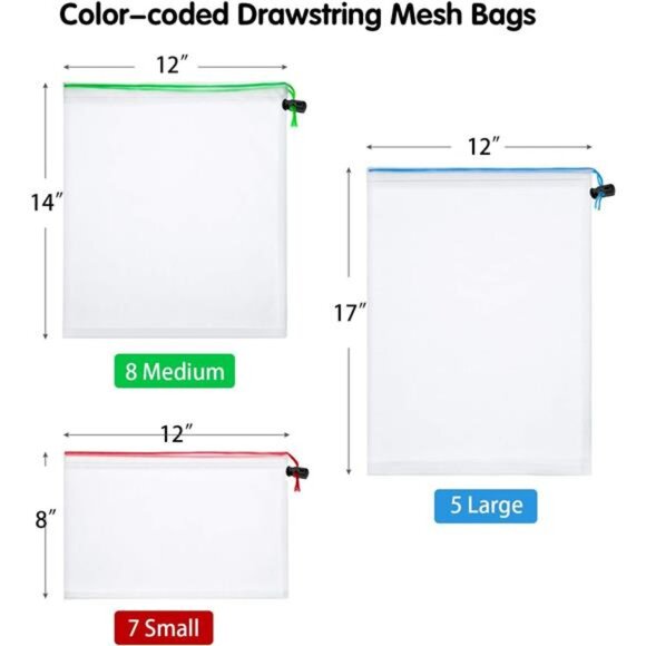 20 Pieces Reusable Produce Bags Mesh Pouch Toy Storage Bags Drawstring Organizer - Picture 2 of 7